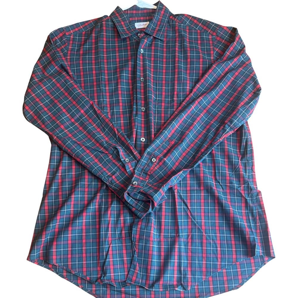 Glanshirt Men's Button Down Red Green Plaid Cotton Shirt Made in Italy Size XL